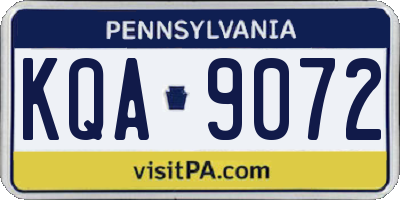 PA license plate KQA9072