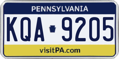 PA license plate KQA9205