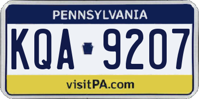 PA license plate KQA9207