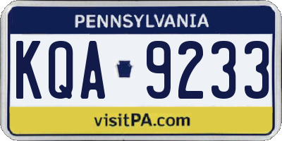 PA license plate KQA9233