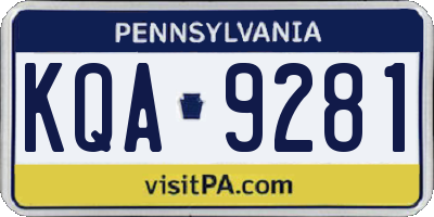 PA license plate KQA9281