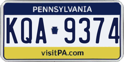 PA license plate KQA9374