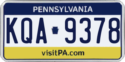 PA license plate KQA9378