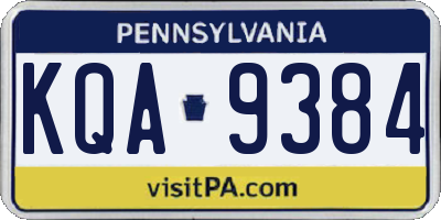 PA license plate KQA9384