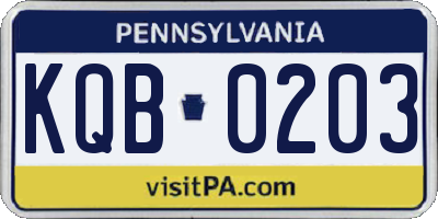 PA license plate KQB0203