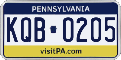 PA license plate KQB0205