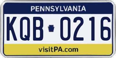 PA license plate KQB0216