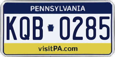 PA license plate KQB0285