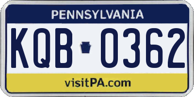 PA license plate KQB0362
