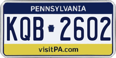 PA license plate KQB2602