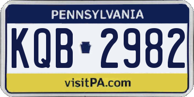PA license plate KQB2982