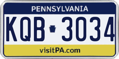 PA license plate KQB3034