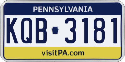 PA license plate KQB3181