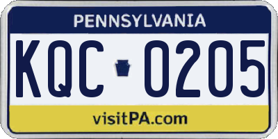 PA license plate KQC0205