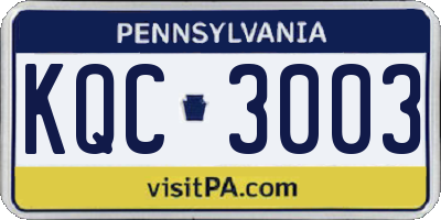 PA license plate KQC3003