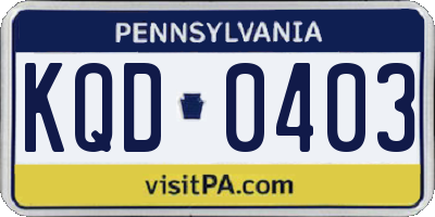 PA license plate KQD0403