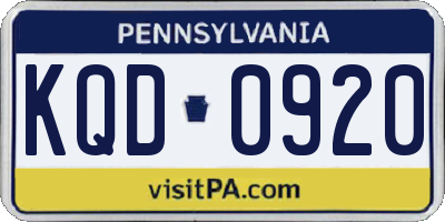 PA license plate KQD0920