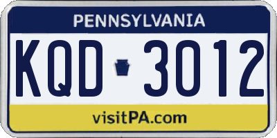 PA license plate KQD3012