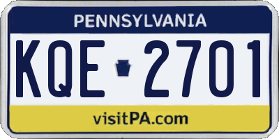 PA license plate KQE2701
