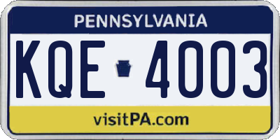 PA license plate KQE4003