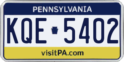 PA license plate KQE5402