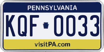 PA license plate KQF0033