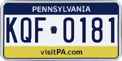 PA license plate KQF0181