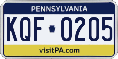 PA license plate KQF0205