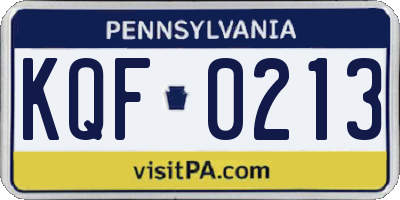 PA license plate KQF0213