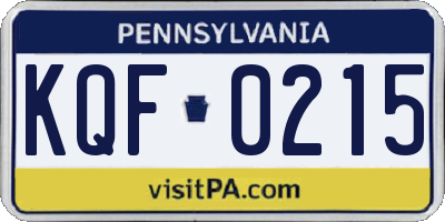 PA license plate KQF0215