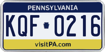 PA license plate KQF0216