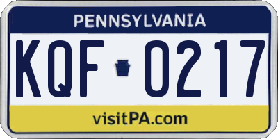 PA license plate KQF0217