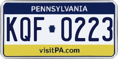 PA license plate KQF0223