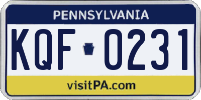 PA license plate KQF0231
