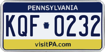 PA license plate KQF0232