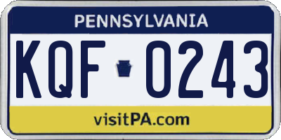 PA license plate KQF0243