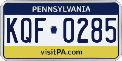PA license plate KQF0285