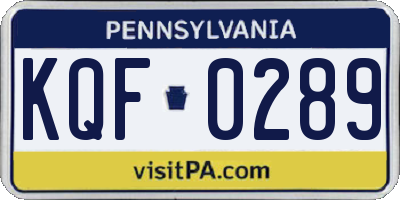 PA license plate KQF0289