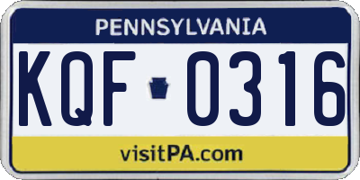 PA license plate KQF0316