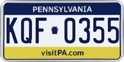 PA license plate KQF0355
