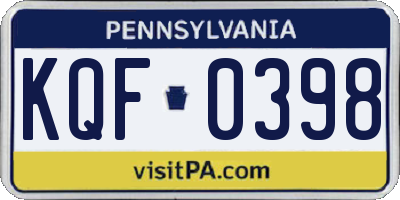 PA license plate KQF0398