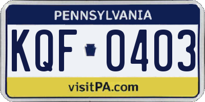PA license plate KQF0403