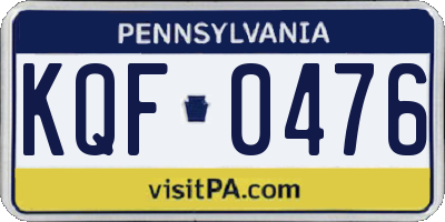 PA license plate KQF0476