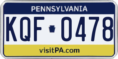 PA license plate KQF0478