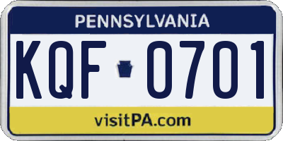 PA license plate KQF0701