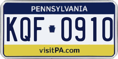 PA license plate KQF0910
