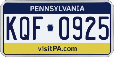PA license plate KQF0925