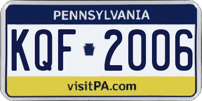 PA license plate KQF2006