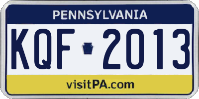 PA license plate KQF2013