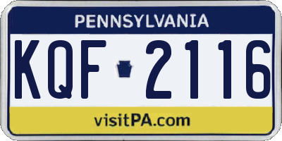 PA license plate KQF2116